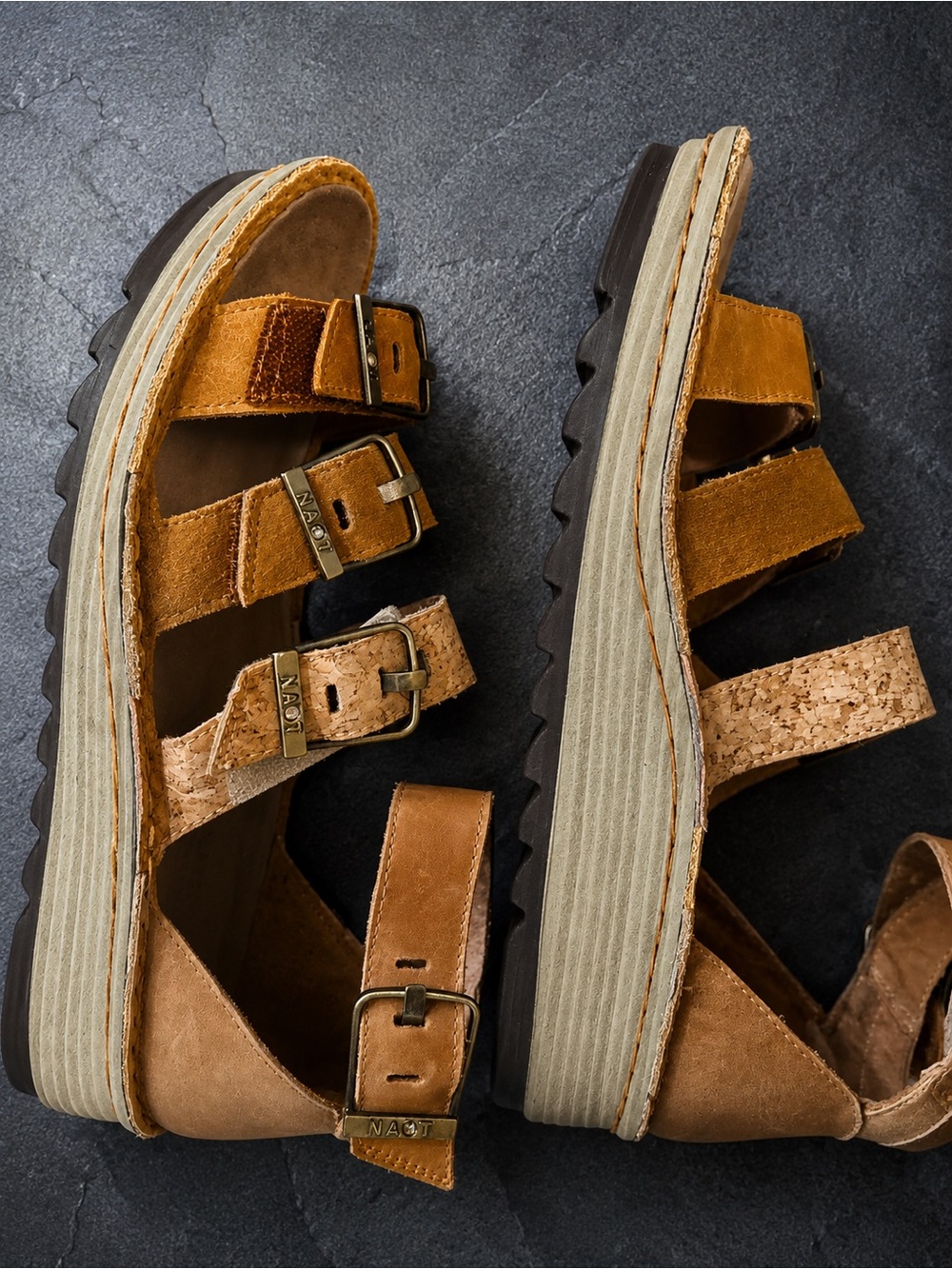 NAOT Leather Cork Platform Sandals Size 40 / US 9 Comfort Sandals - Picture 4 of 7